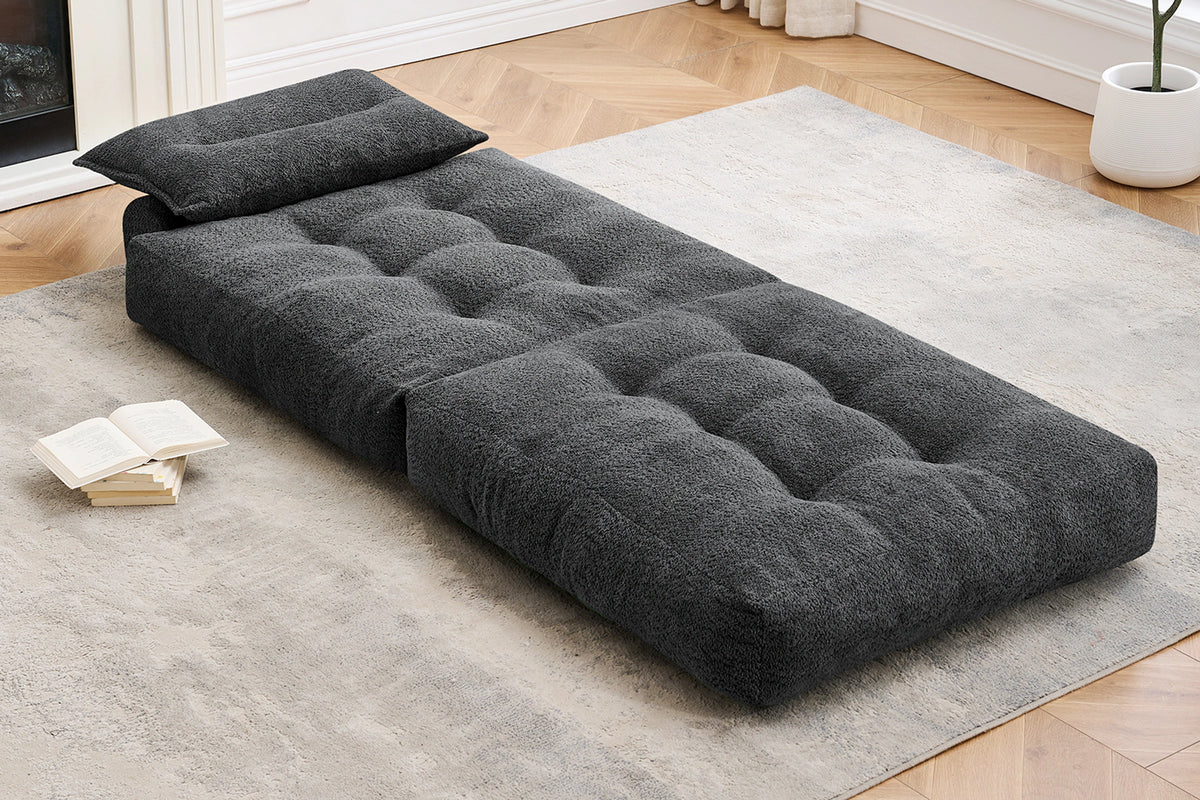 Monvane Oversized 3-in-1 Folding Sofa Bed in Dark Grey 400GSM Teddy Velvet - Folded 38x33.86x16.54 Inch Sleeper Chair with 2 Pillows