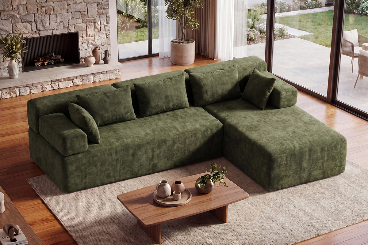 Green L-shaped sectional couch (chenille) by Monvane
