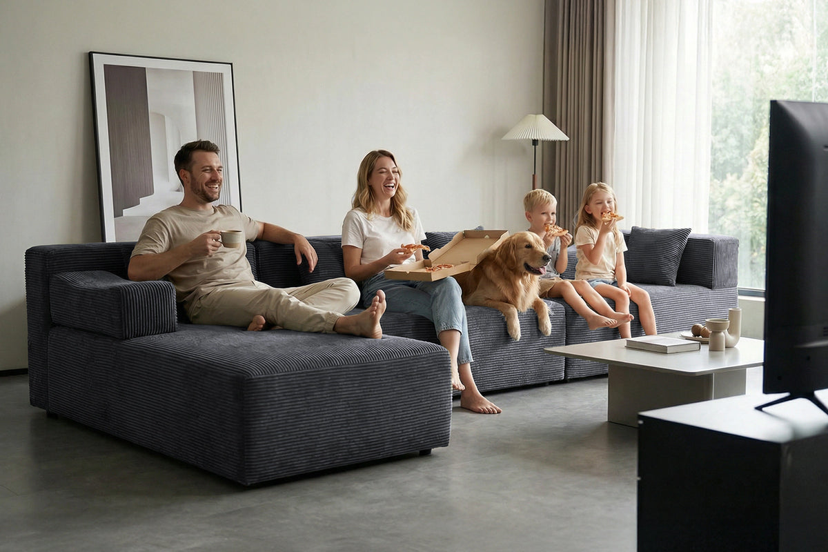 Grey U-shaped sectional couch (corduroy) by Monvane