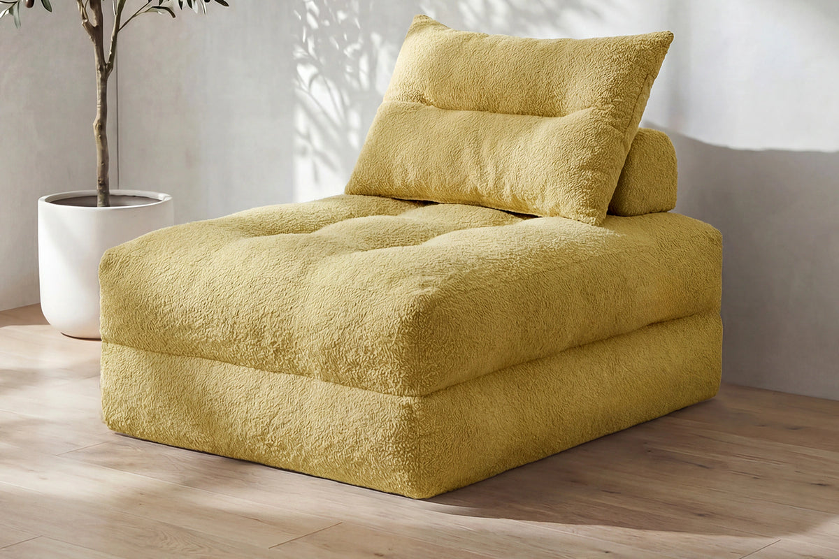 Monvane Oversized 3-in-1 Folding Sofa Bed in Yellow 400GSM Teddy Velvet - Folded 38x33.86x16.54 Inch Sleeper Chair with 2 Pillows