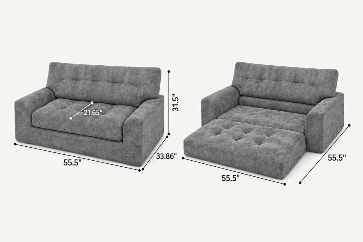 Side Angle View of Monvane Dark Grey Chenille Loveseat Showing Deep Seat and Side Storage Pocket