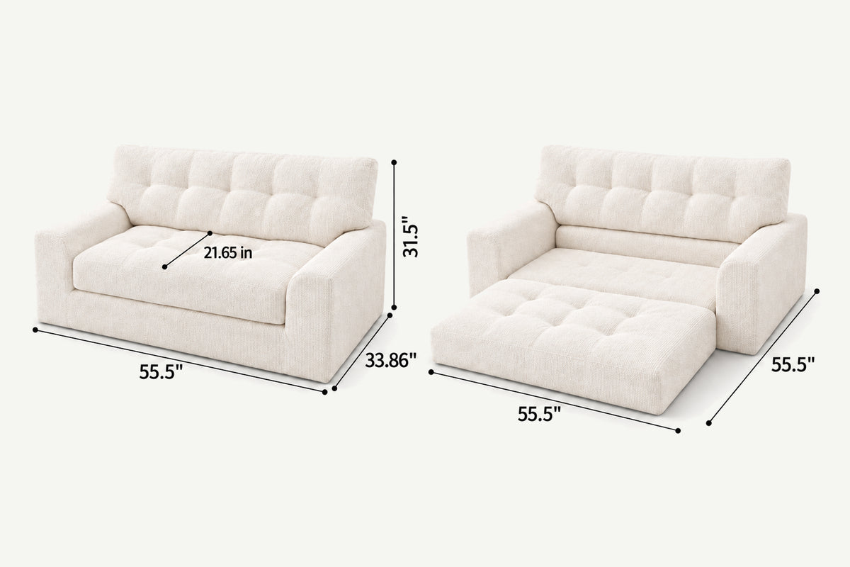 Side Angle View of Monvane Beige Chenille Loveseat Showing 11.8x7.87 Inch Side Storage Pocket