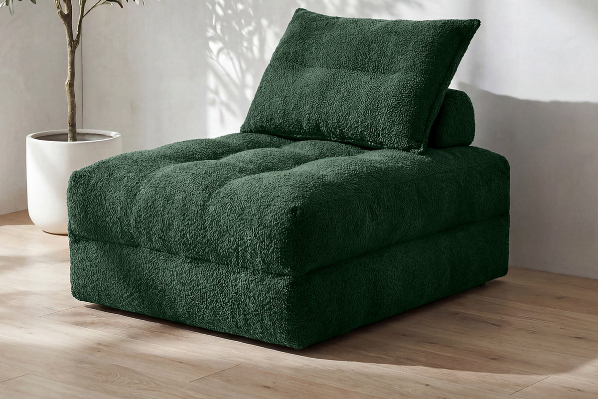 Monvane Oversized 3-in-1 Folding Sofa Bed in Green 400GSM Teddy Velvet - Folded 38x33.86x16.54 Inch Sleeper Chair with 2 Pillows