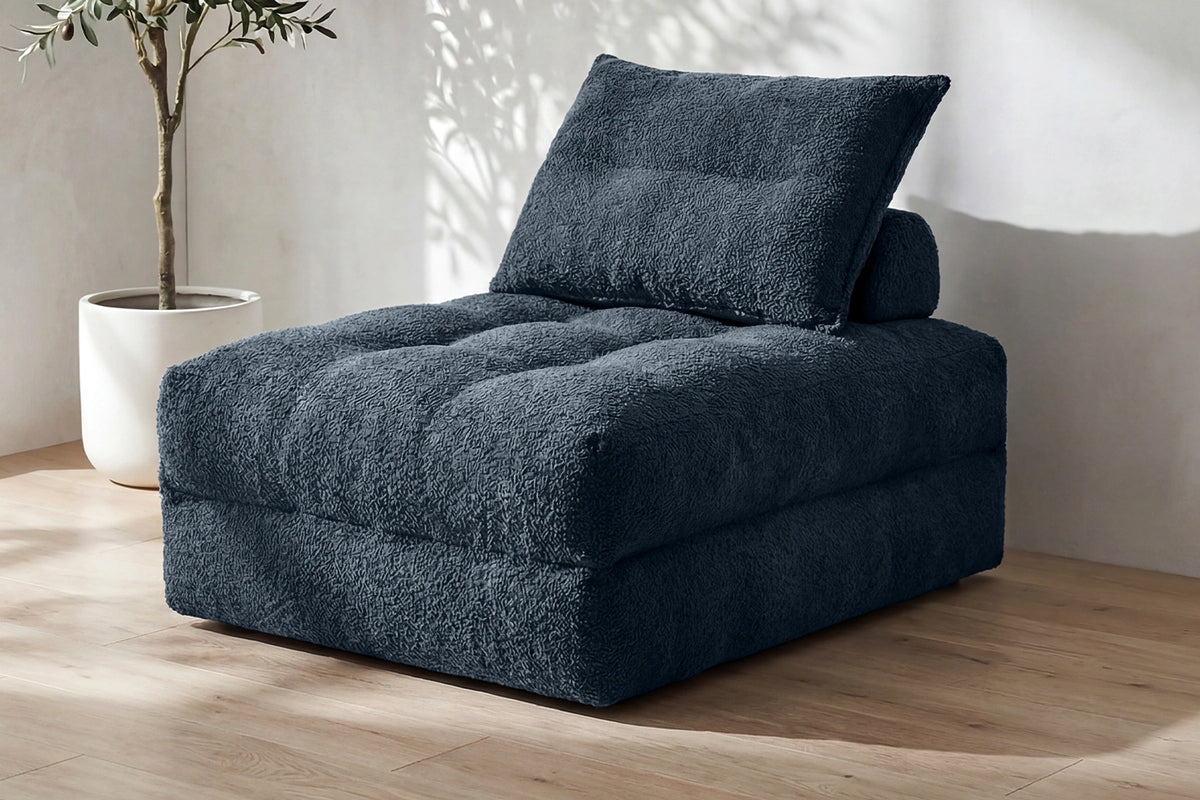 Monvane Oversized 3-in-1 Folding Sofa Bed in Blue 400GSM Teddy Velvet - Folded 38x33.86x16.54 Inch Sleeper Chair with 2 Pillows