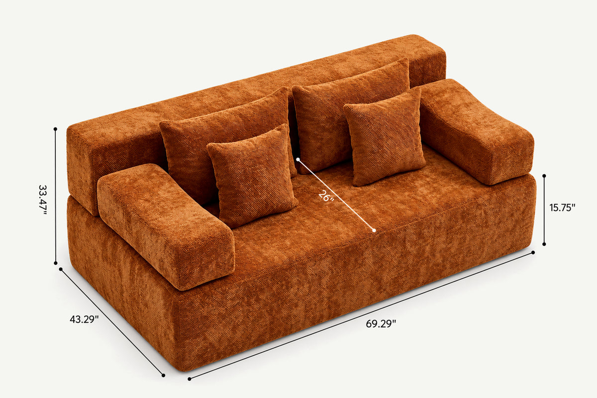 Orange loveseat sofa (chenille) by Monvane