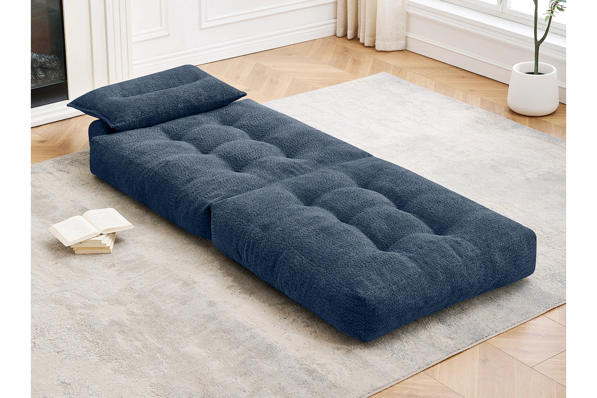 Monvane Oversized 3-in-1 Folding Sofa Bed in Blue 400GSM Teddy Velvet - Folded 38x33.86x16.54 Inch Sleeper Chair with 2 Pillows