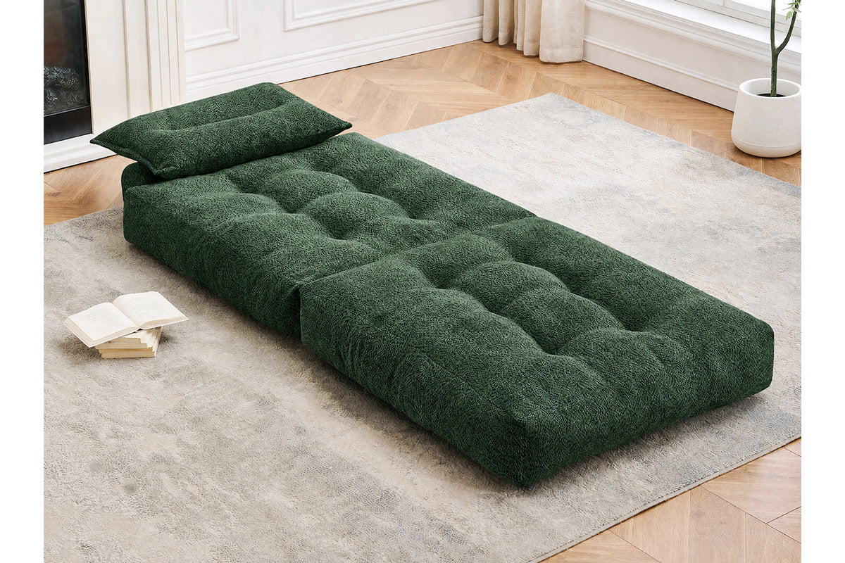 Monvane Oversized 3-in-1 Folding Sofa Bed in Green 400GSM Teddy Velvet - Folded 38x33.86x16.54 Inch Sleeper Chair with 2 Pillows