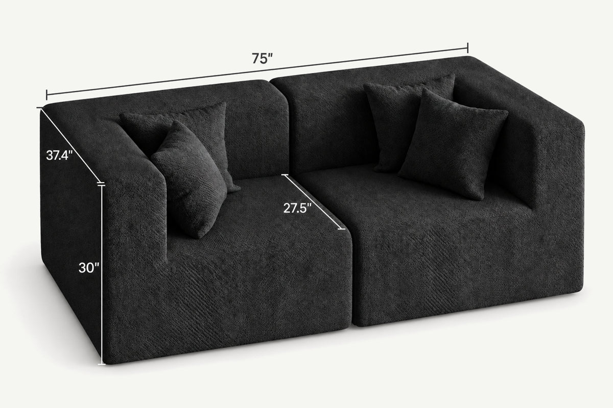 Black chenille loveseat sofa (2 seater) by Monvane