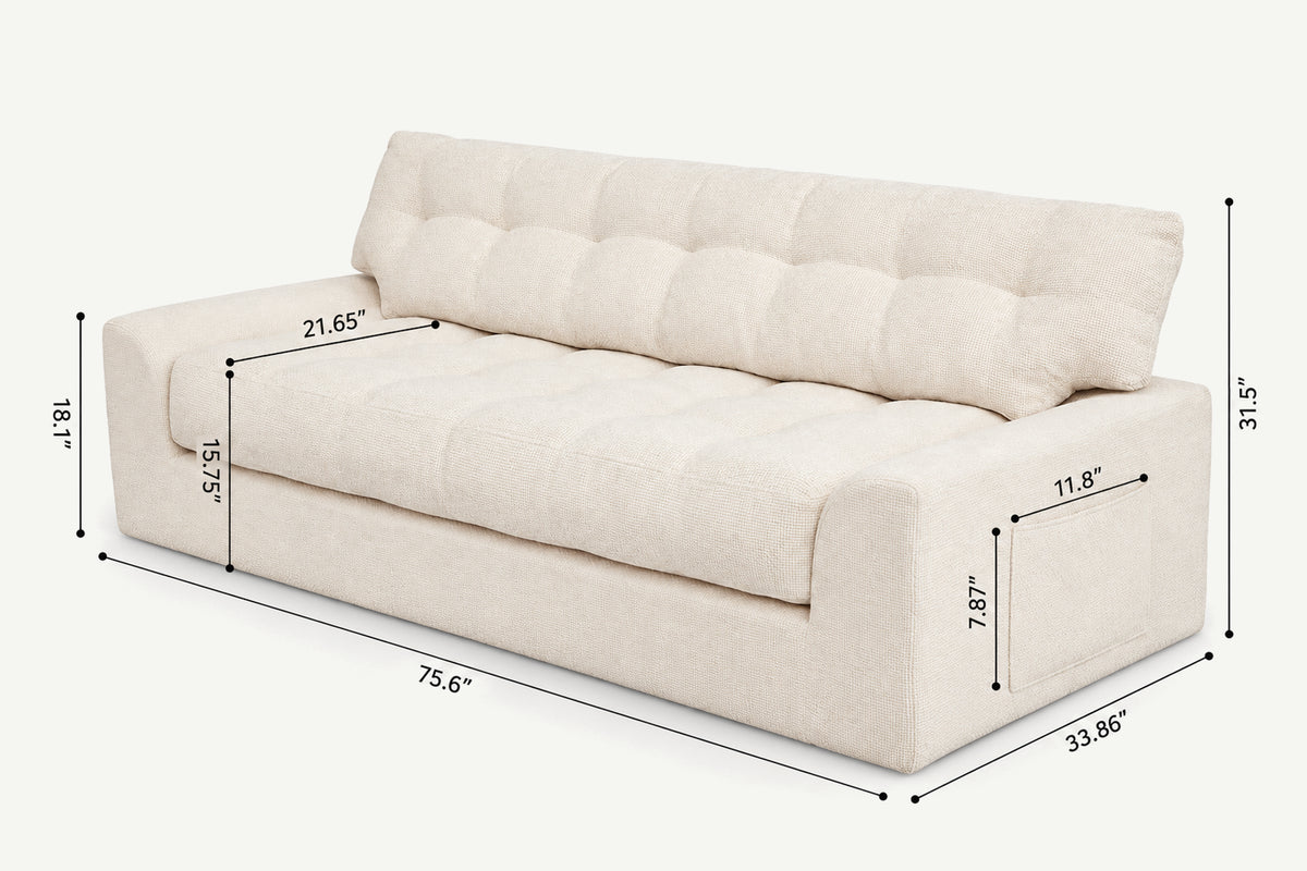 Monvane 75.6-Inch Beige Convertible 3-Seater Sofa with Removable 1-Piece Top Seat Cushion Extended on Floor as Chaise Lounge