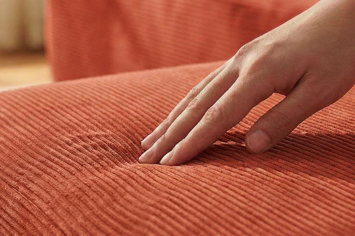 Orange loveseat sofa (corduroy) by Monvane