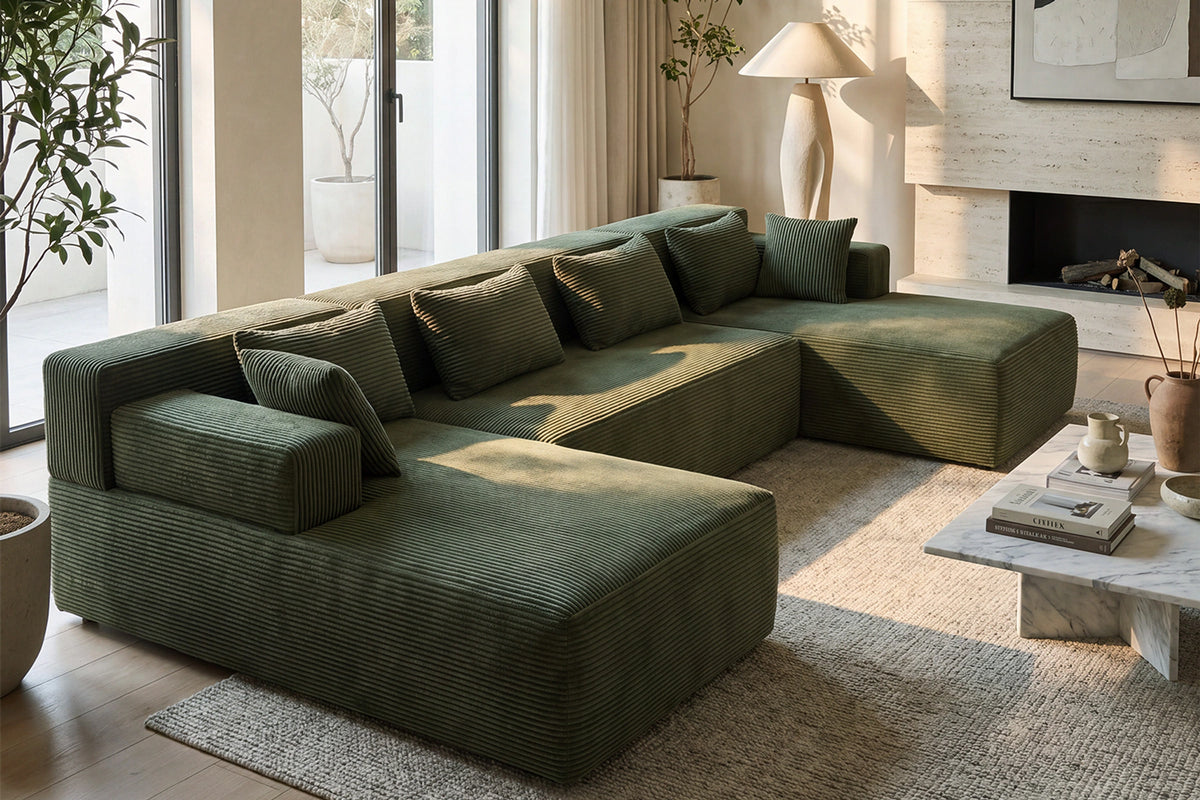 U-shaped sectional couch (corduroy) by Monvane