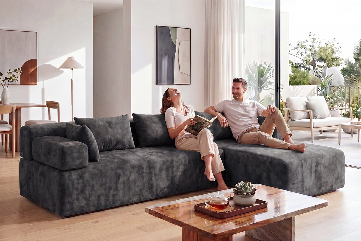Grey L-shaped sectional couch (chenille) by Monvane