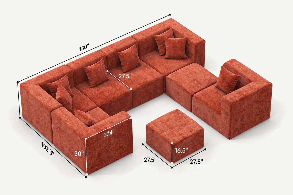 Red 8-seat U-shaped couch by Monvane