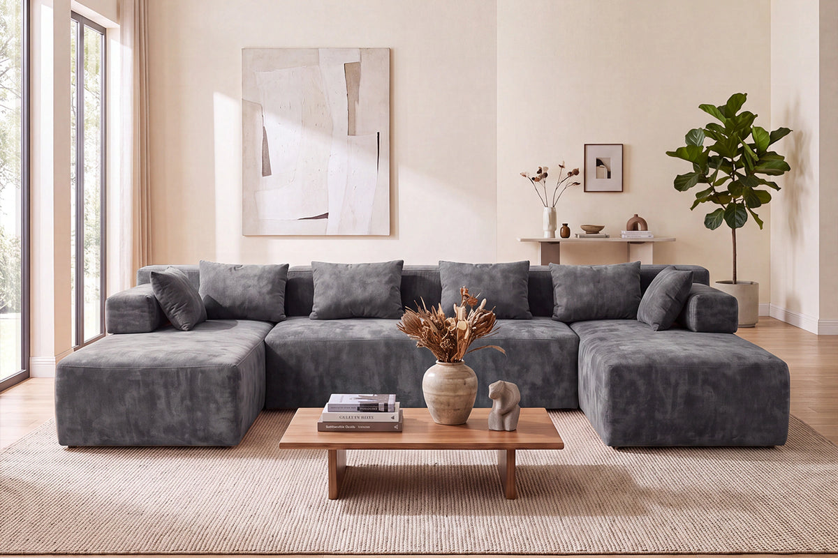 Grey U-shaped sectional couch (chenille) by Monvane