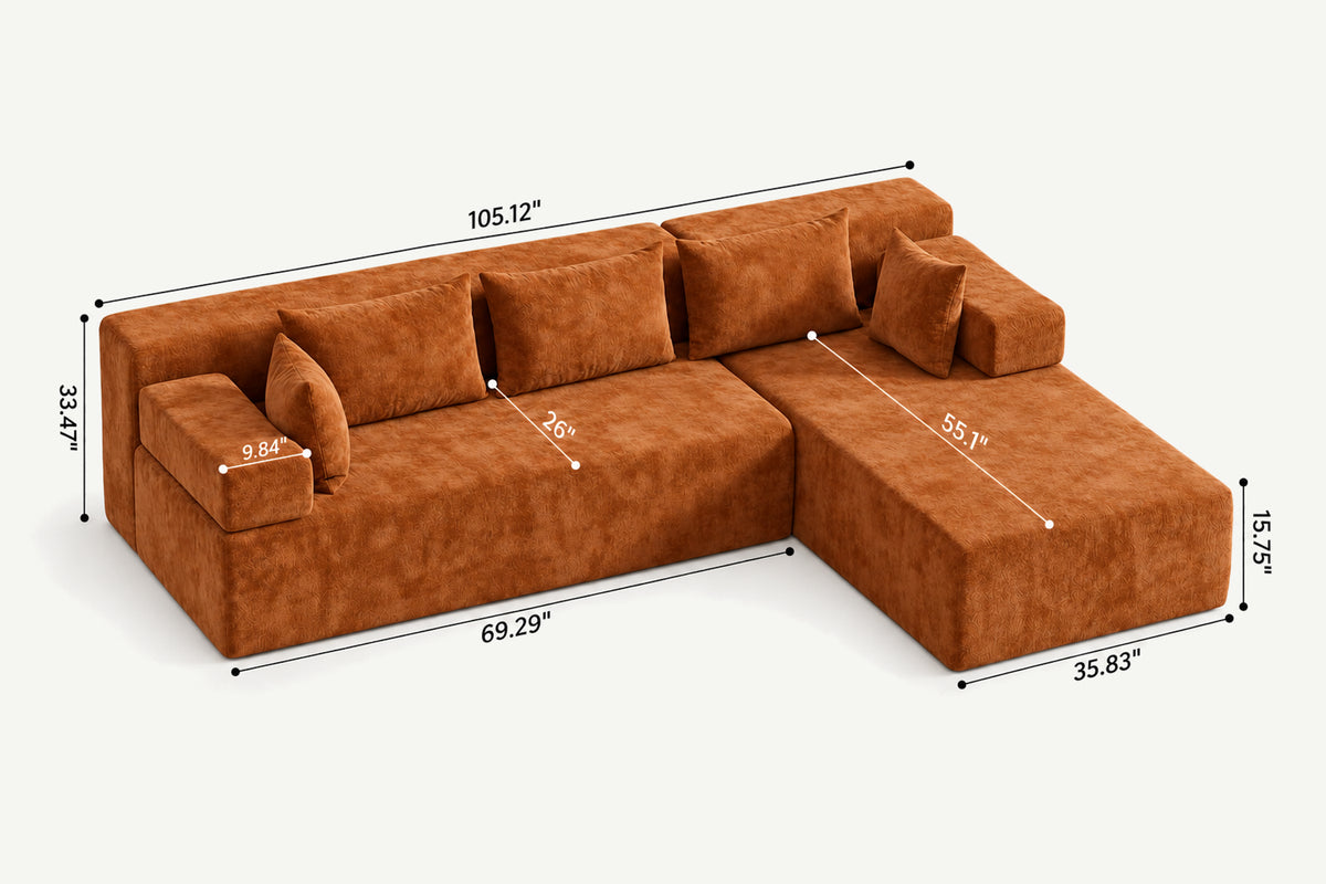 Orange L-shaped sectional couch (chenille) by Monvane