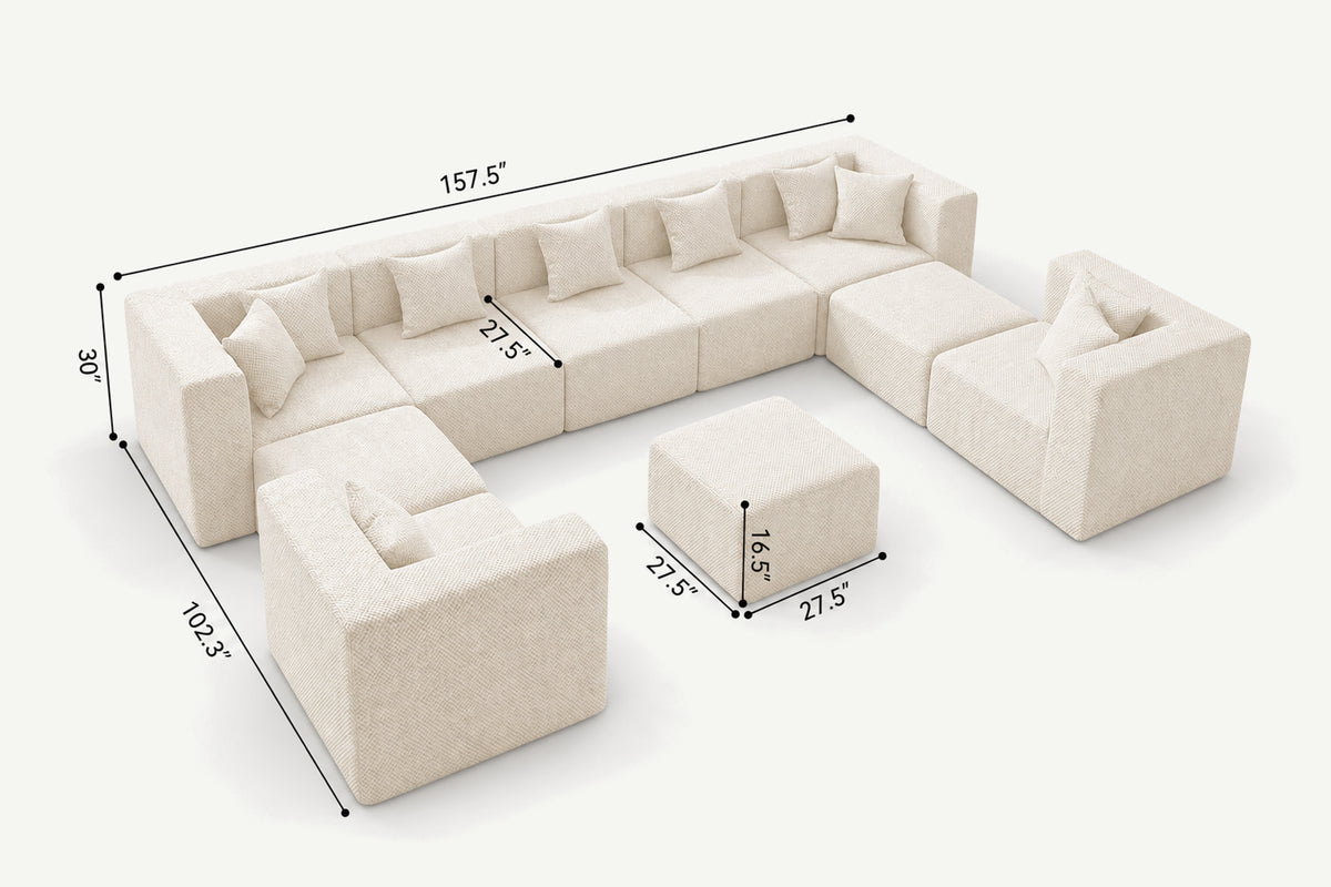 Beige chenille 10-seat U-shaped couch by Monvane