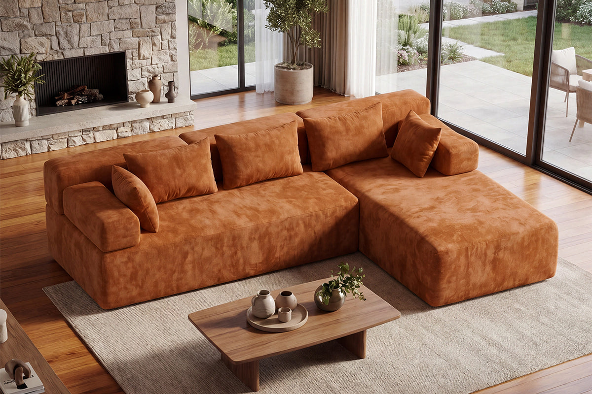 Orange L-shaped sectional couch (chenille) by Monvane