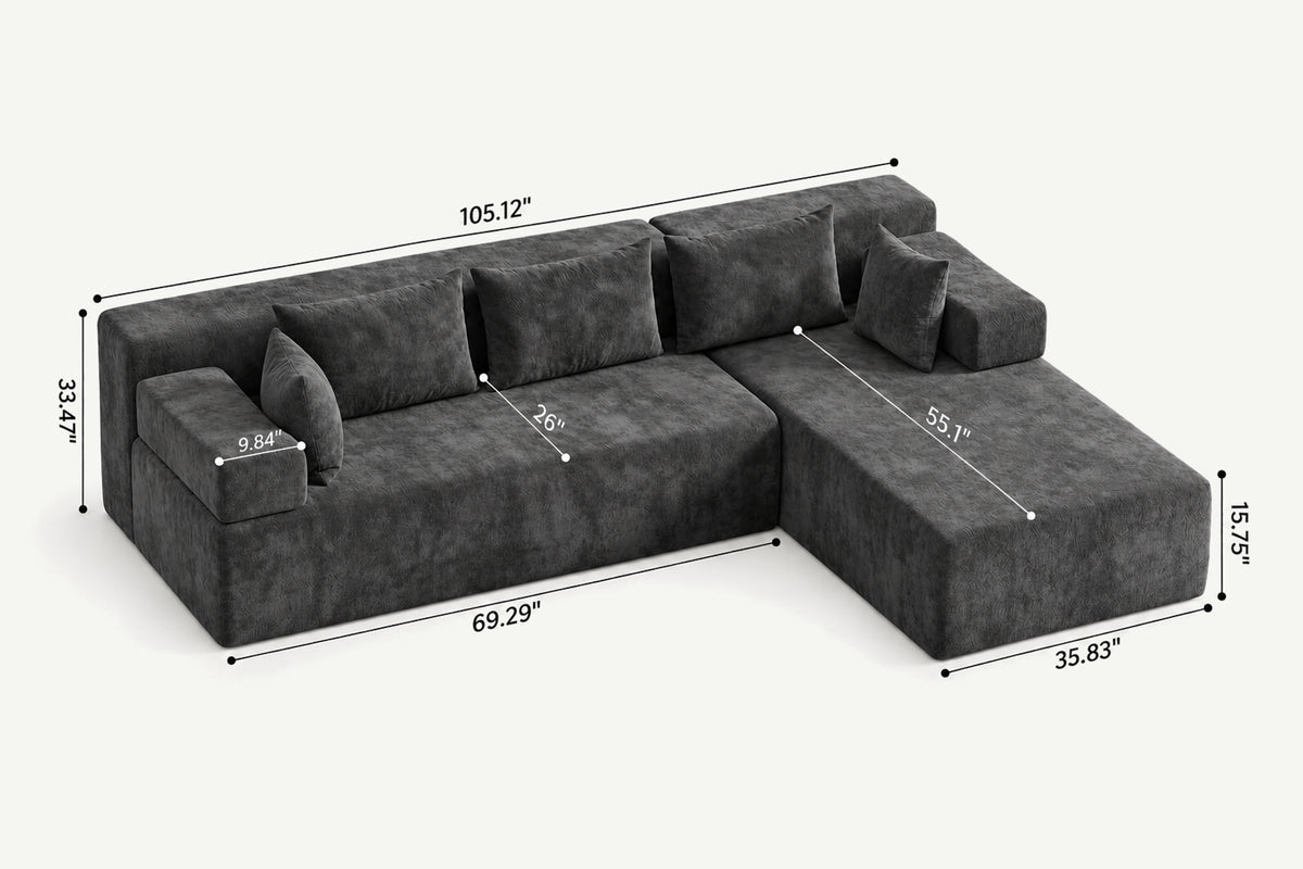 Grey L-shaped sectional couch (chenille) by Monvane